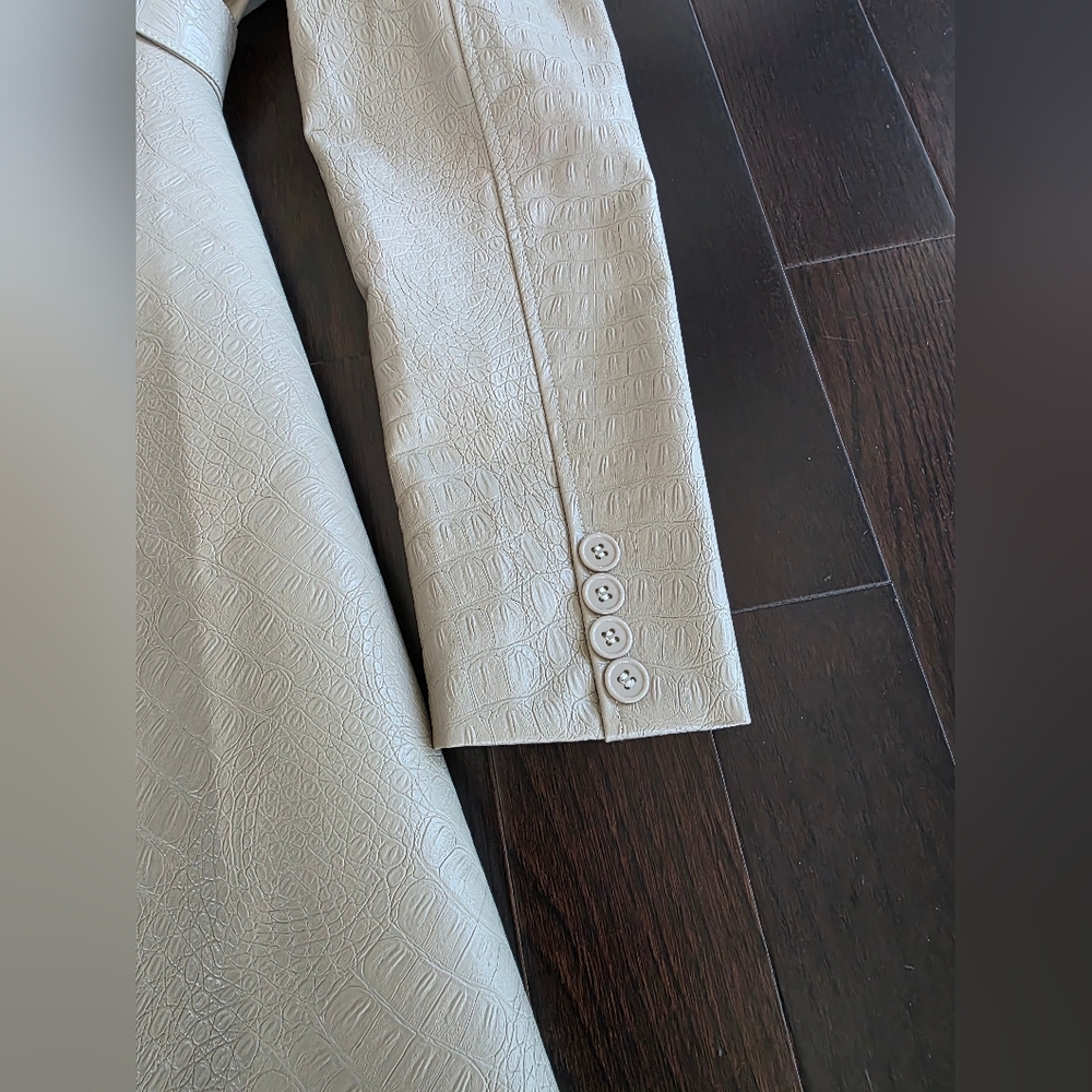 faux leather Beige Women's Trench Coat - Picture 8 of 9